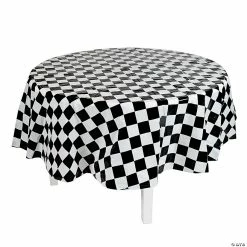 Best Sale 🔥 Black & White Checkered Round Plastic Tablecloth 🎉
