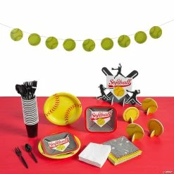 New 😉 Softball Party Deluxe Tableware Kit for 24 Guests 😍