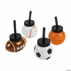 Outlet 😀 Sport Ball Cups with Straws - 12 Ct. 🎉